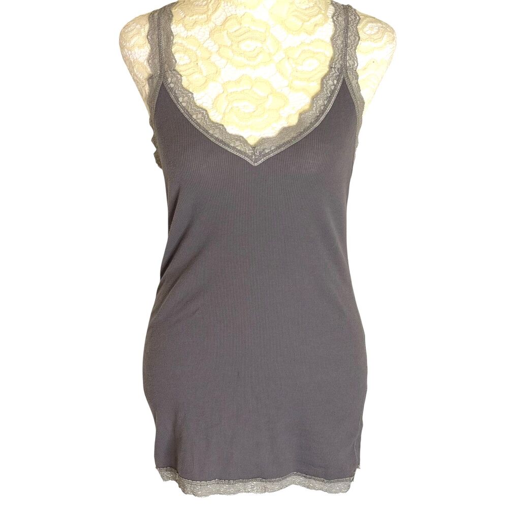Old Navy Y2K Tank Top Shirt Lace Trim Rib Knit Layering V Neck Gray S